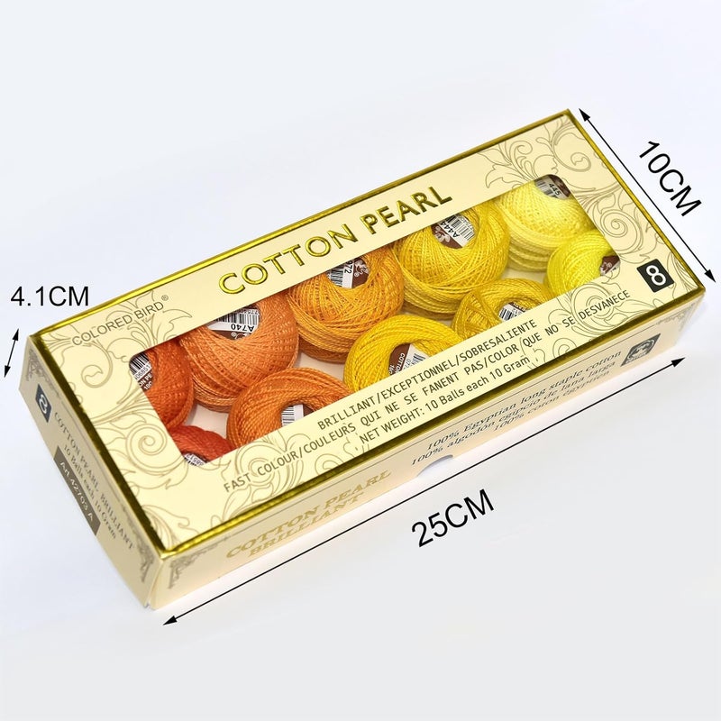 colored bird Double Mercerized Egyptian Long Staple Cotton Pearl Thread Ball 10 Grams Rainbow Color Embroidery Thread 10 Colors per Box for Crochet Hardanger Cross Stitch Hand Embroidery,Orange Series - Image 3